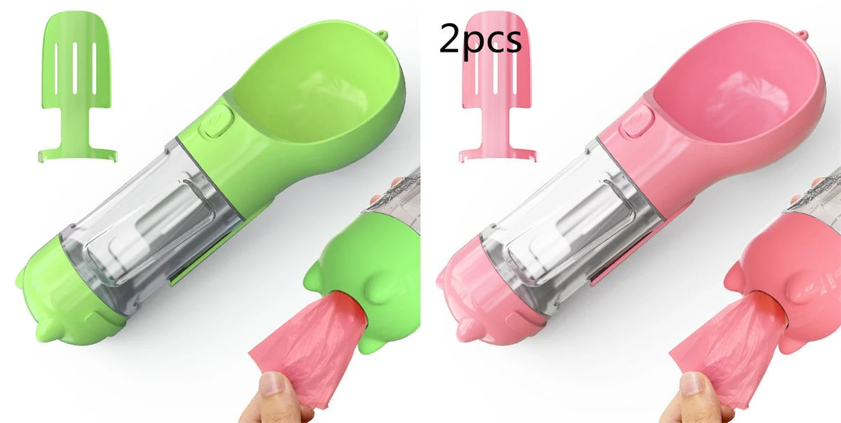 Dog Water Bottle Integrated Bowl & Waste Bag Dispenser