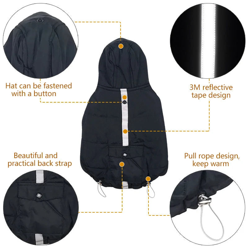 Dog Winter Coat Insulating Cotton Lining Reflective Strips