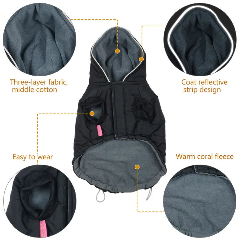 Dog Winter Coat Insulating Cotton Lining Reflective Strips