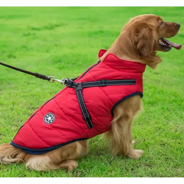 Dog Winter Coat Waterproof Fleece-Lined Built-In Harness