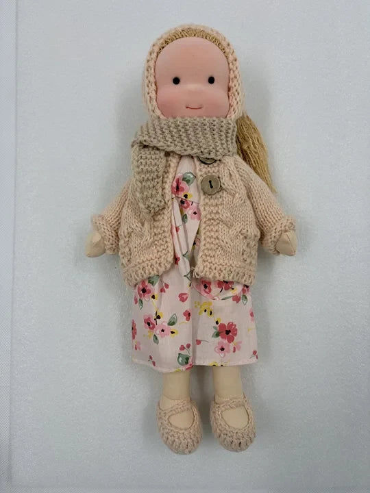 Doll Handmade Plush Head & Fabric Body 11 Inch