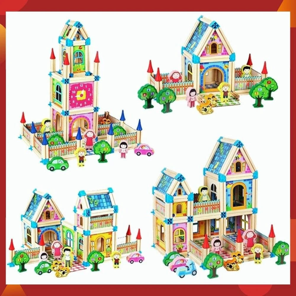Dollhouse Set Wooden DIY Modular 268-298 Pieces
