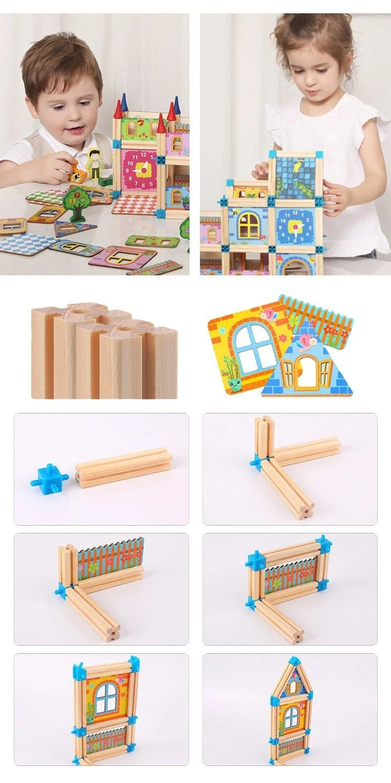 Dollhouse Set Wooden DIY Modular 268-298 Pieces