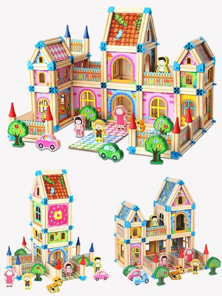 Dollhouse Set Wooden DIY Modular 268-298 Pieces