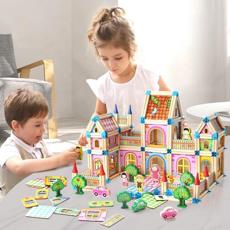 Dollhouse Set Wooden DIY Modular 268-298 Pieces