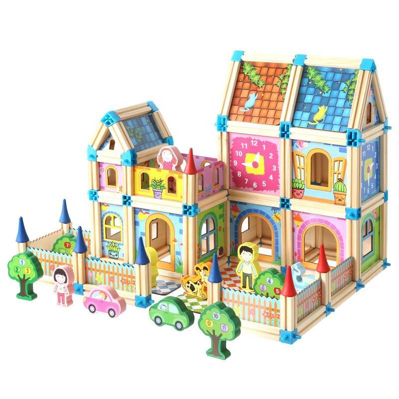 Dollhouse Set Wooden DIY Modular 268-298 Pieces