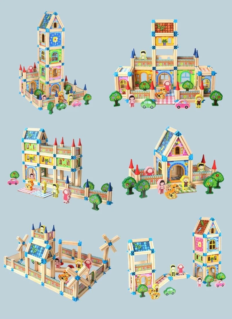 Dollhouse Set Wooden DIY Modular 268-298 Pieces