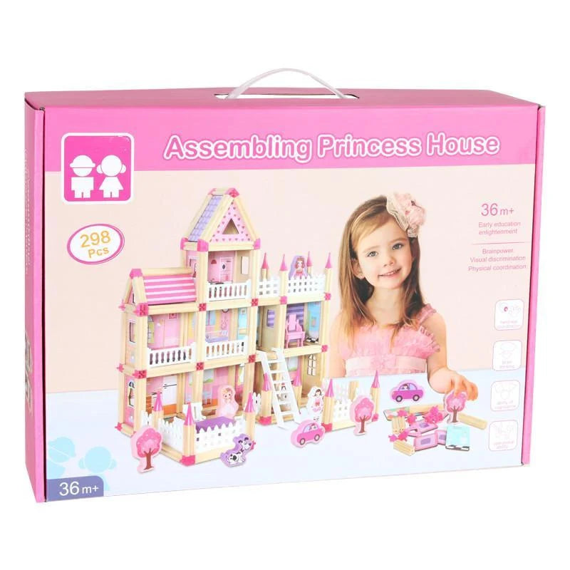 Dollhouse Set Wooden DIY Modular 268-298 Pieces