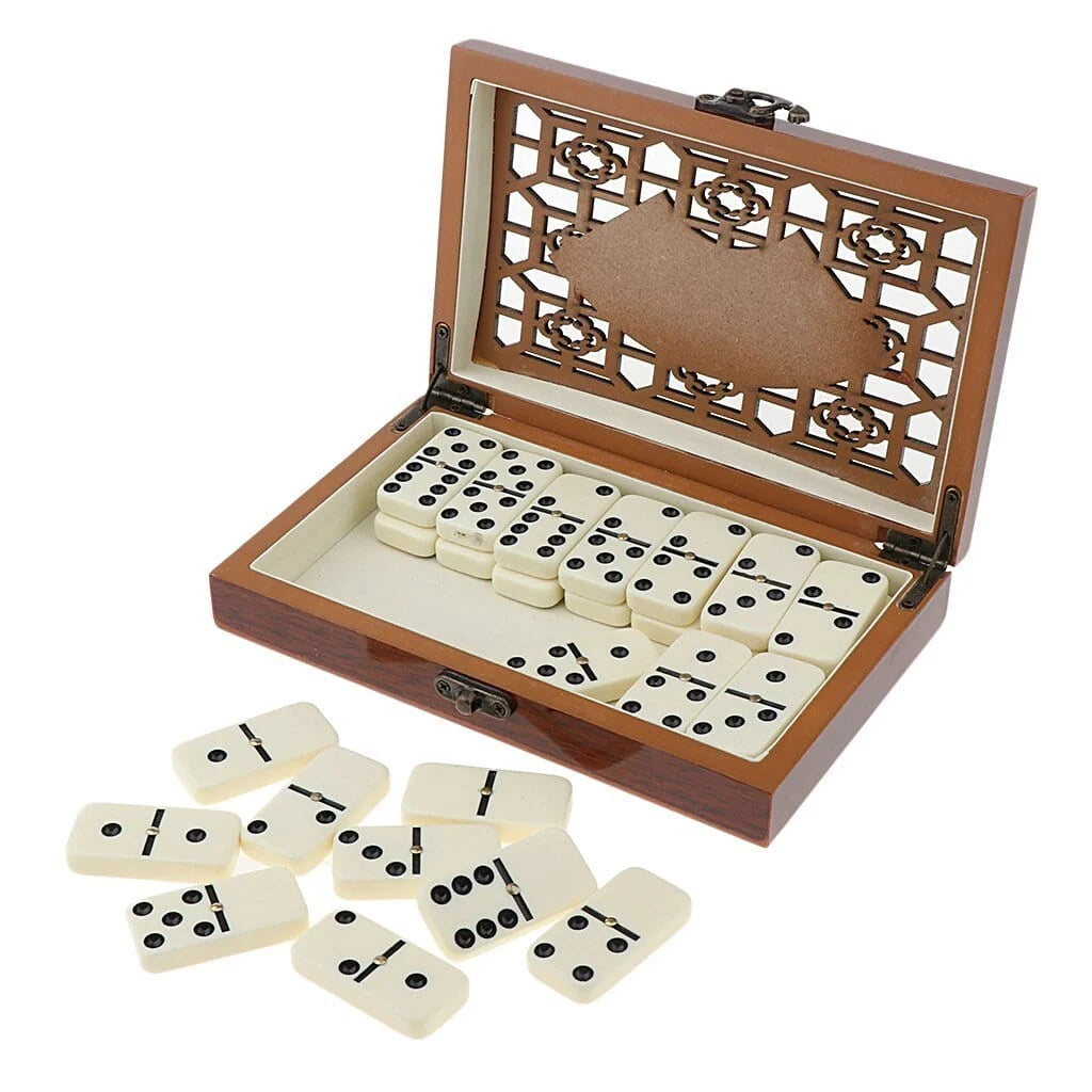 Domino Set Double-Six Wooden Storage Box