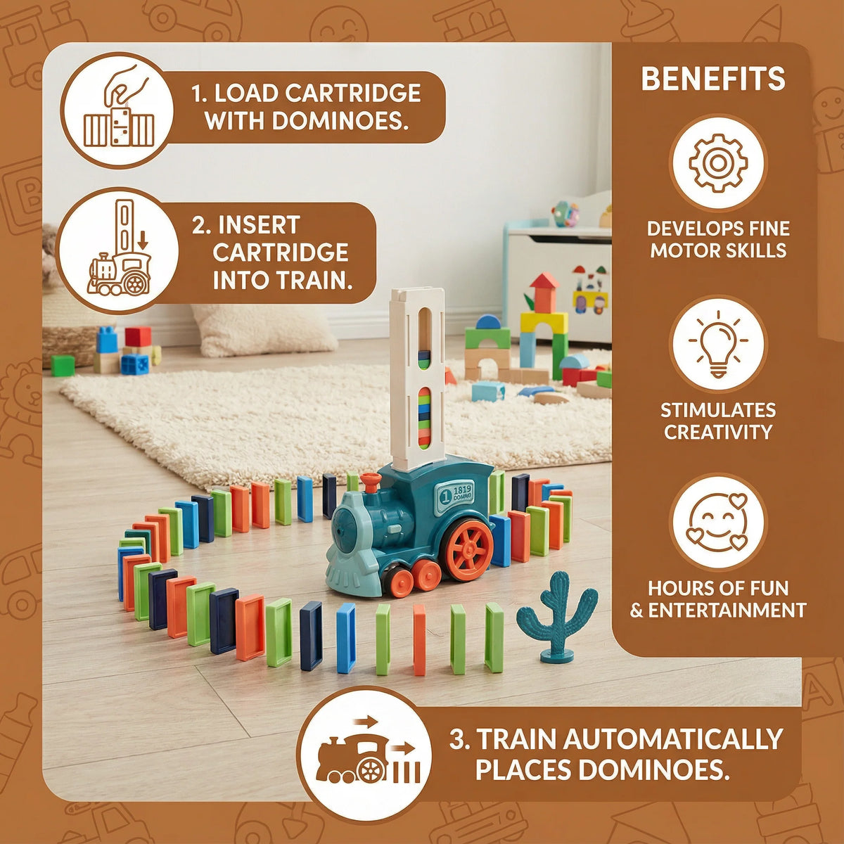 Domino Train Motorized Placement & Reusable Cartridge