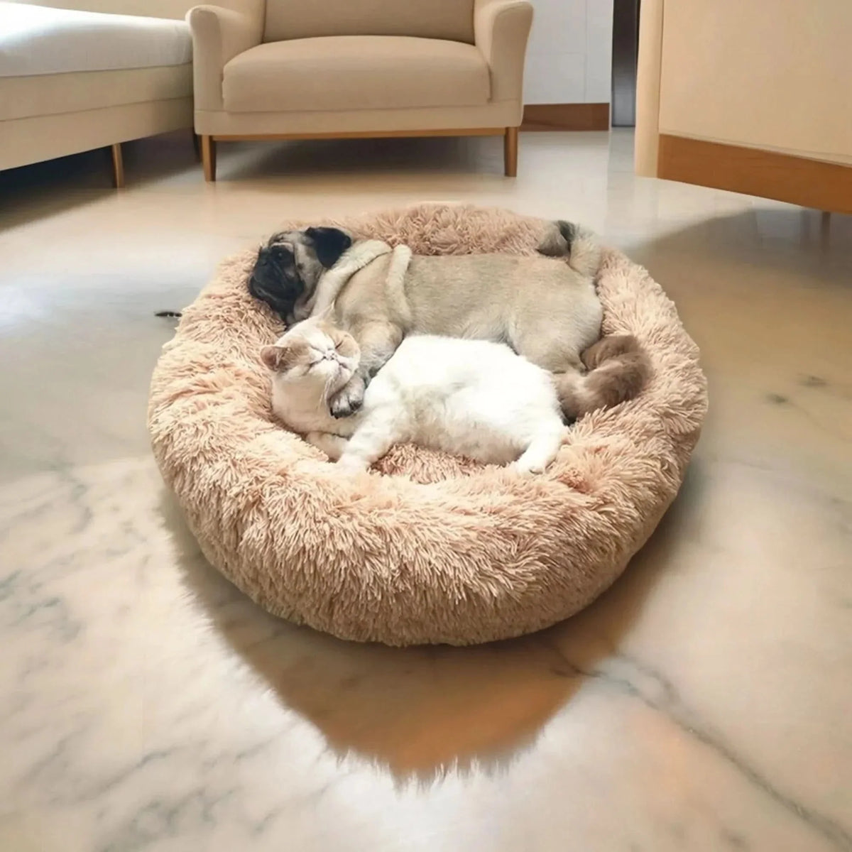 Donut Pet Bed Orthopedic Faux Fur Machine Washable