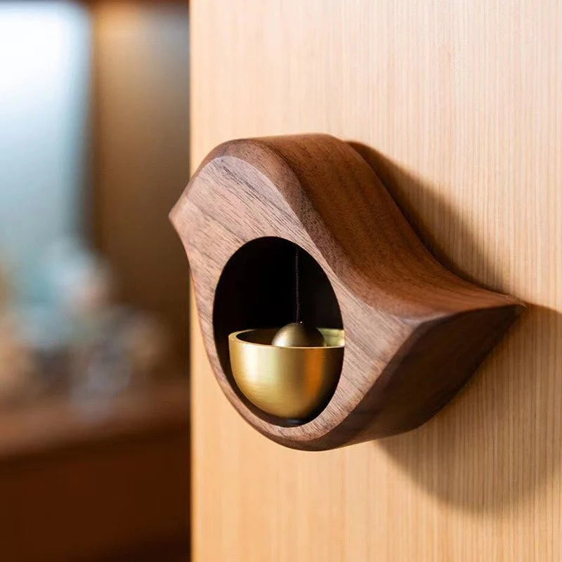 Door Chime Natural Wood & Brass Soothing Sound Tool-Free Installation
