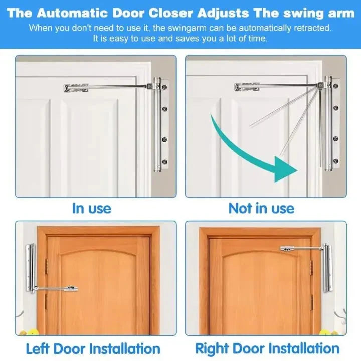 Door Closer Silent Adjustable Tension Stainless Steel