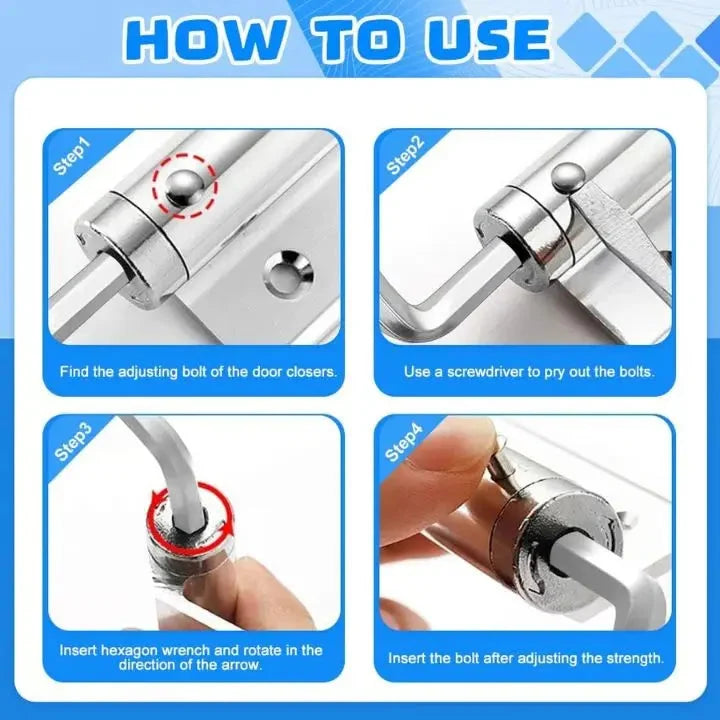 Door Closer Silent Adjustable Tension Stainless Steel
