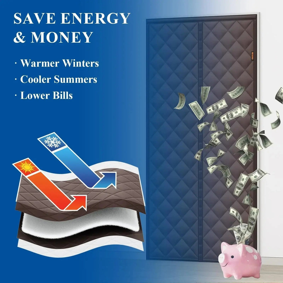 Door Curtain Self-Closing Magnetic Thermal Insulated & Waterproof