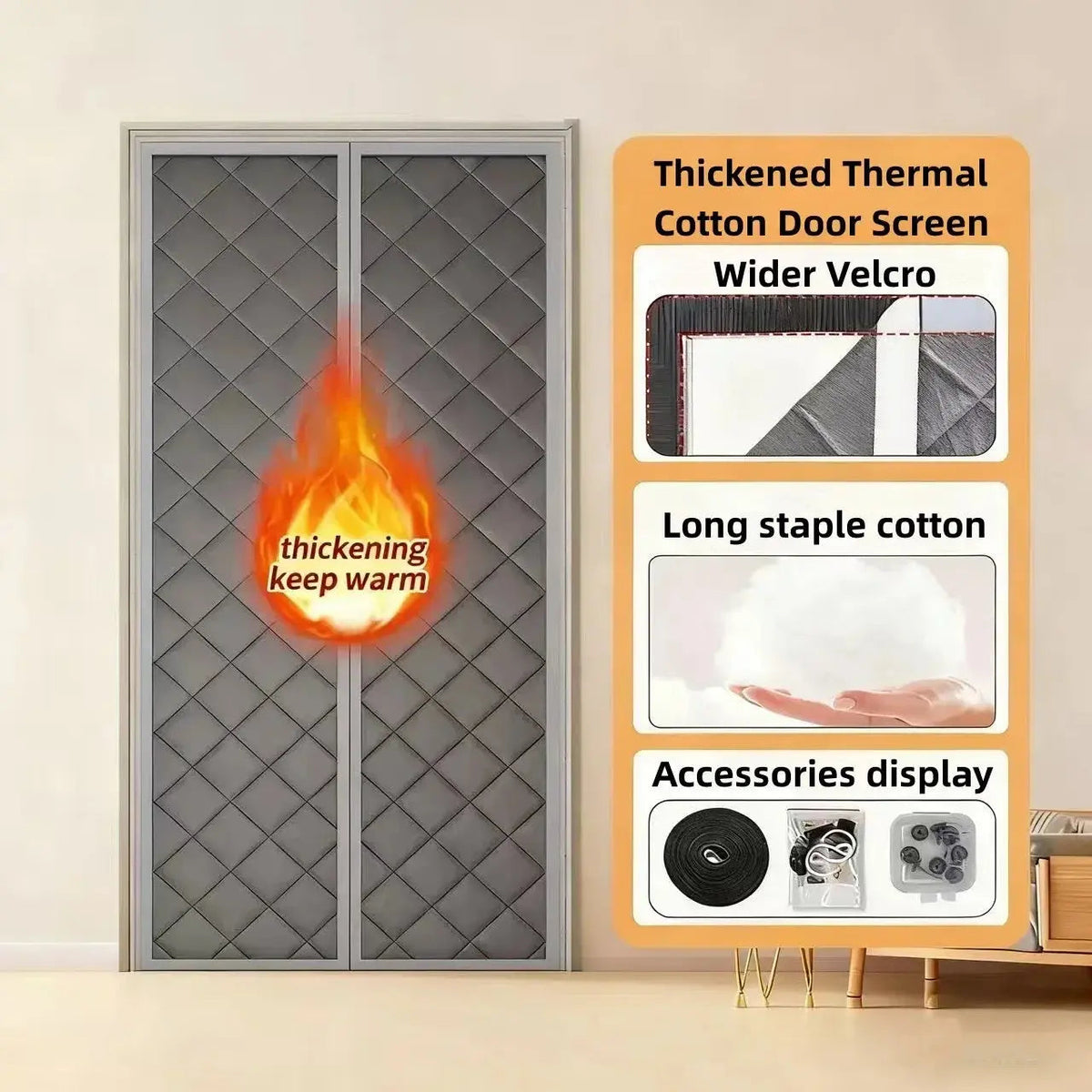 Door Curtain Self-Closing Magnetic Thermal Insulated & Waterproof