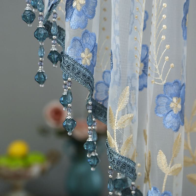 Door Curtain Sheer Embroidered Adjustable Telescopic Rod