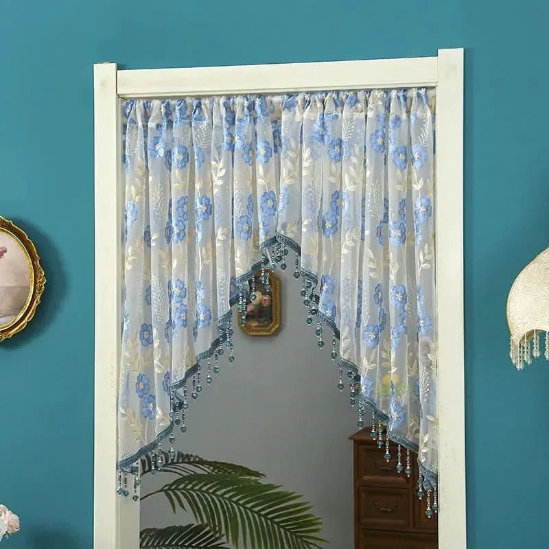 Door Curtain Sheer Embroidered Adjustable Telescopic Rod