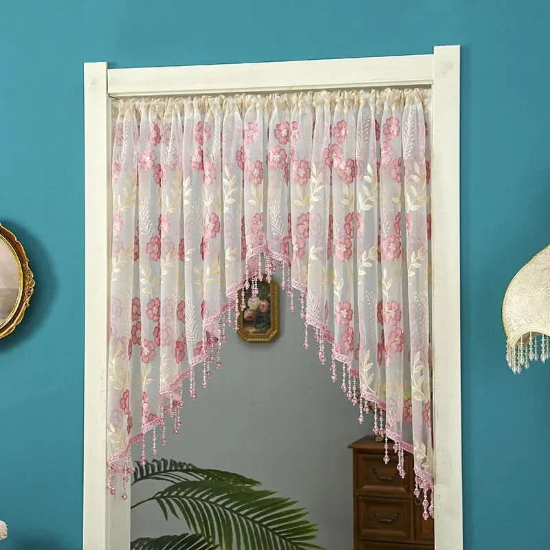 Door Curtain Sheer Embroidered Adjustable Telescopic Rod