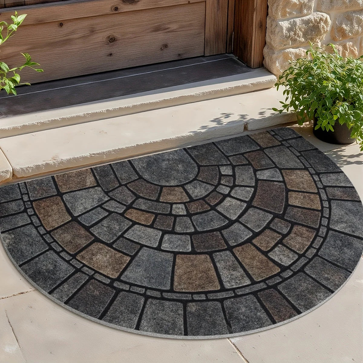 Door Mat Half Moon Stone Effect Non-Slip Backing