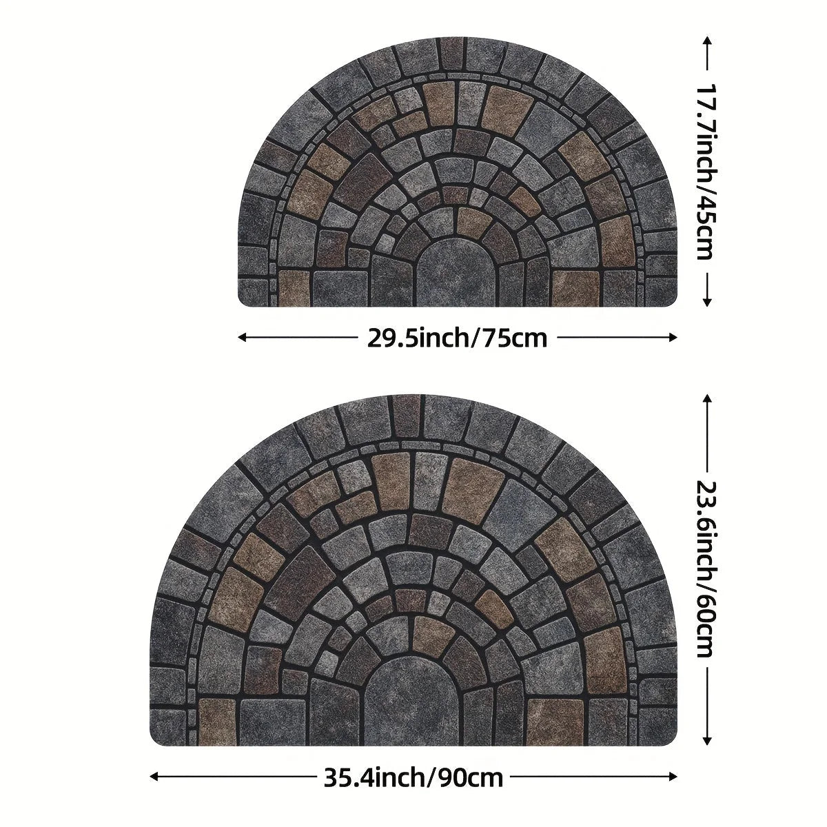 Door Mat Half Moon Stone Effect Non-Slip Backing