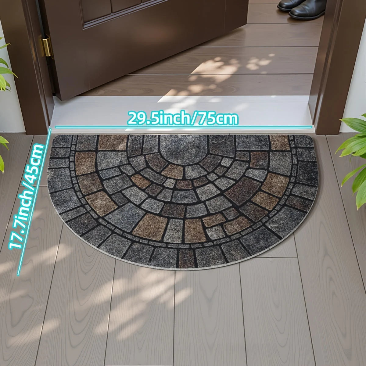 Door Mat Half Moon Stone Effect Non-Slip Backing
