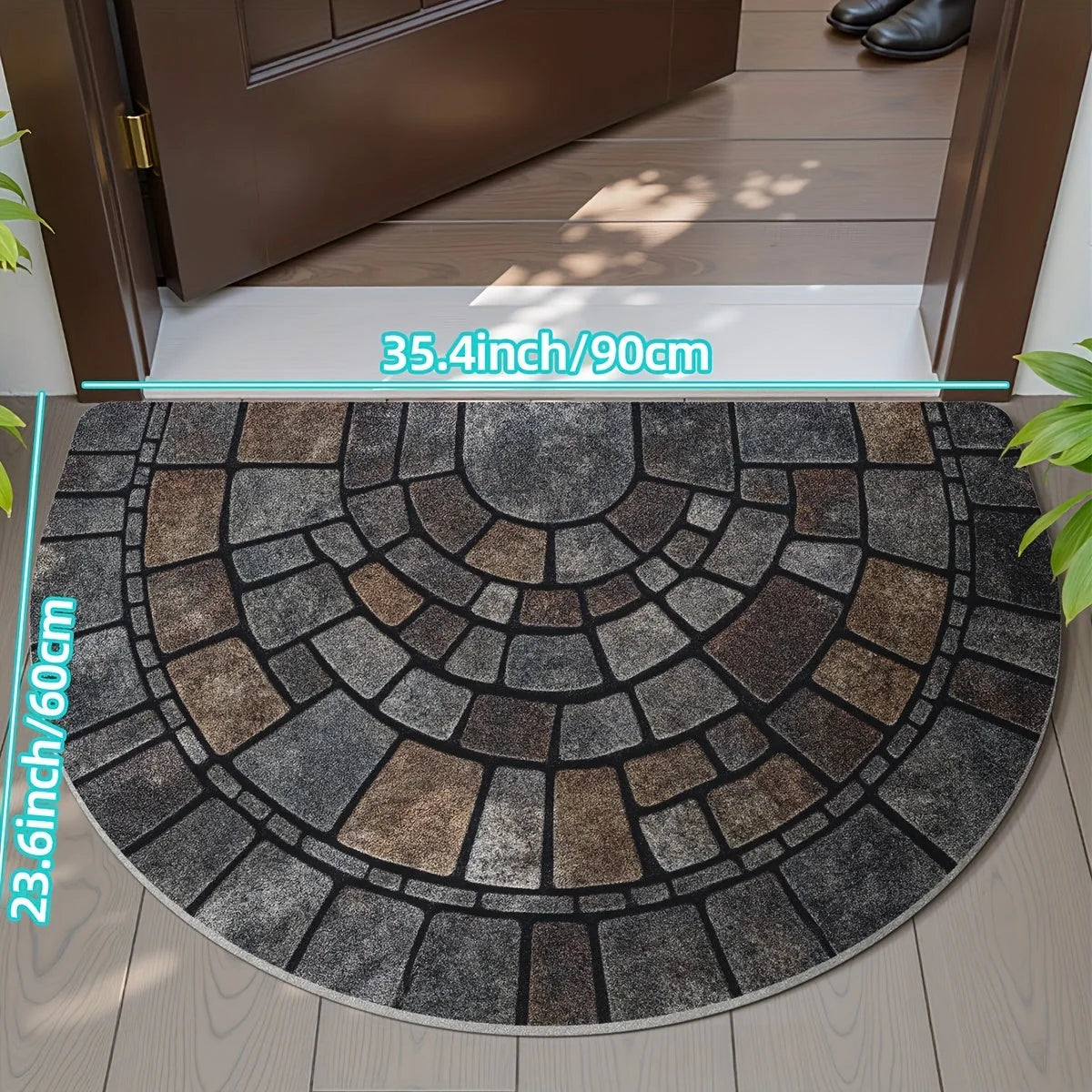 Door Mat Half Moon Stone Effect Non-Slip Backing