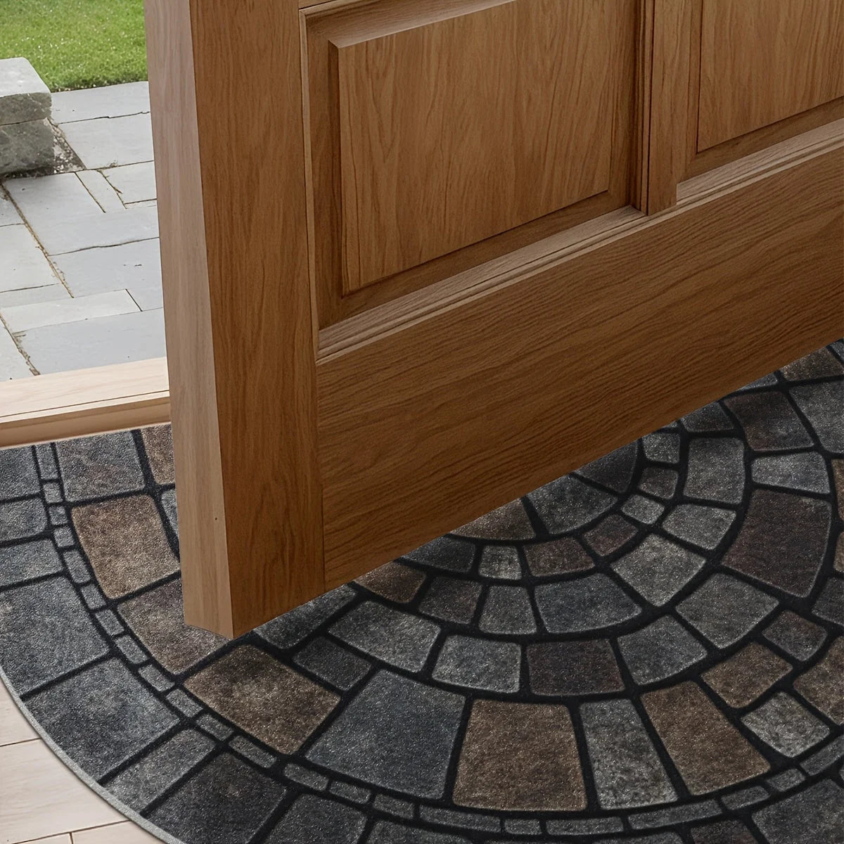 Door Mat Half Moon Stone Effect Non-Slip Backing