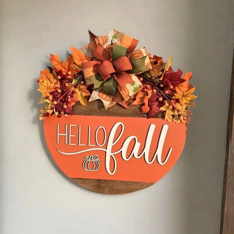 Door Sign Hello Fall Pumpkin Weather Resistant