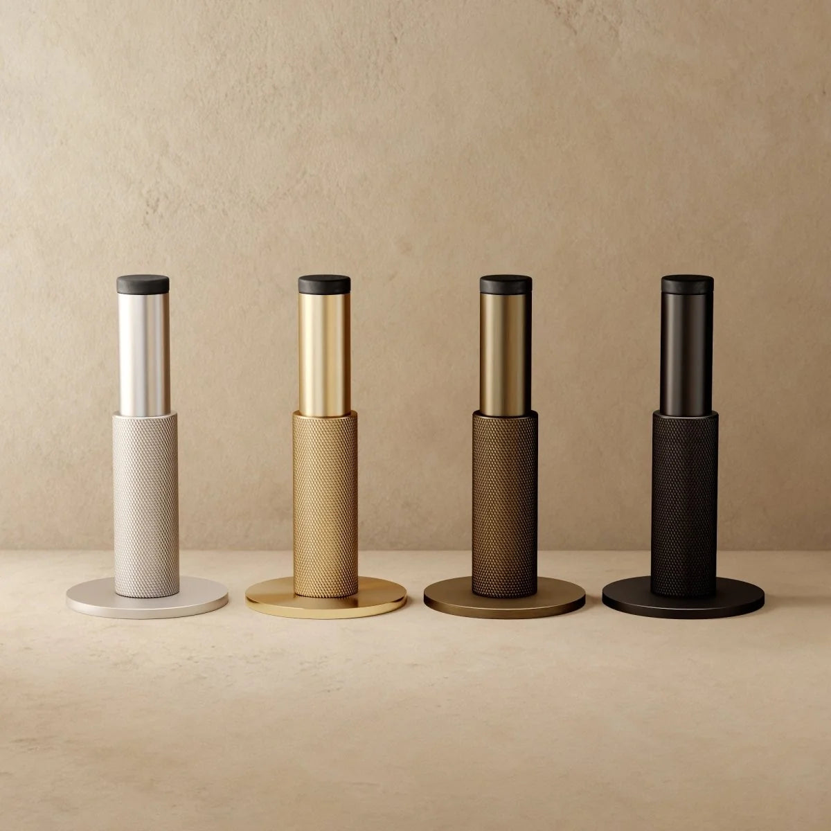 Door Stop Solid Brass Knurled Finish Rubber Bumper