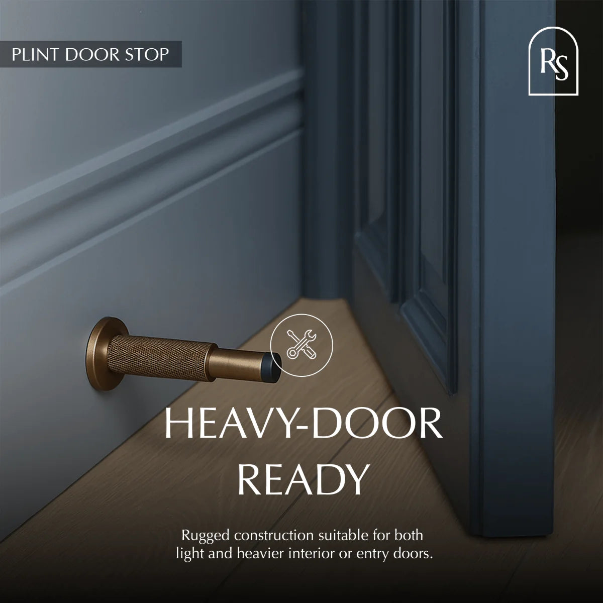 Door Stop Solid Brass Knurled Finish Rubber Bumper