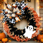 Door Wreath Burlap Ghost Ribbon Accents