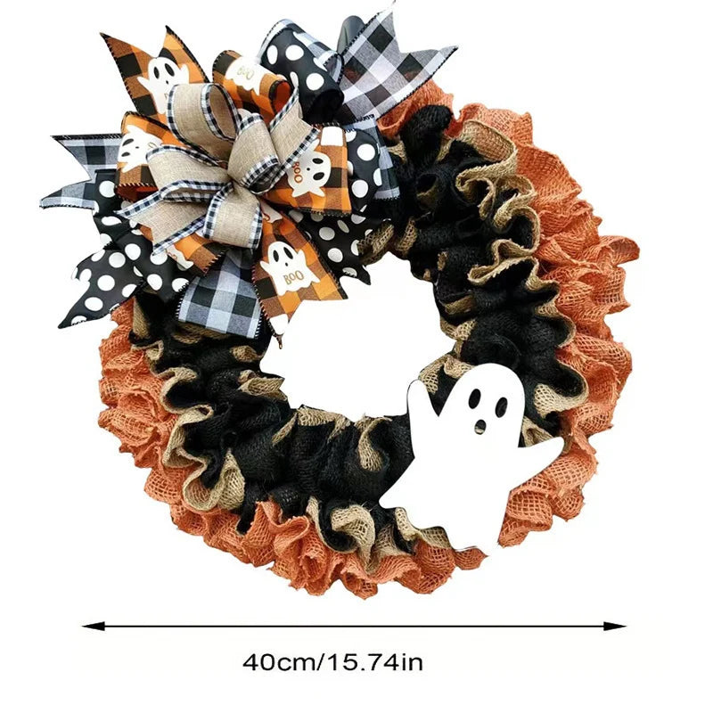 Door Wreath Burlap Ghost Ribbon Accents