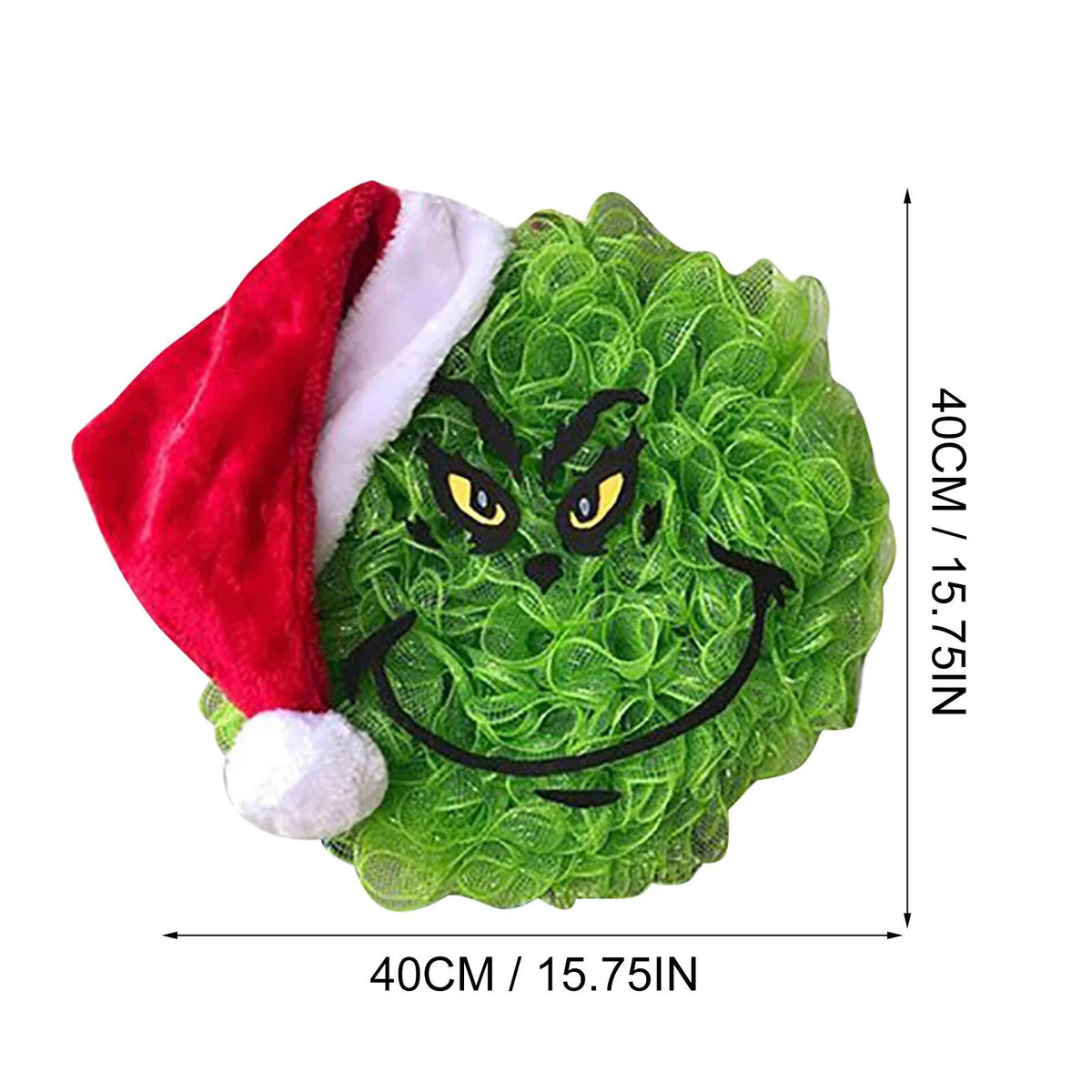 Door Wreath Grinch Face Weather-Resistant 15.75 Inch Indoor Outdoor