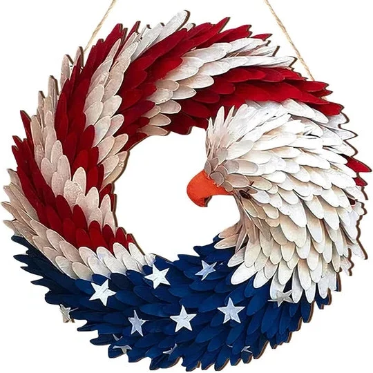 Door Wreath Patriotic Eagle Wooden Ready-To-Hang