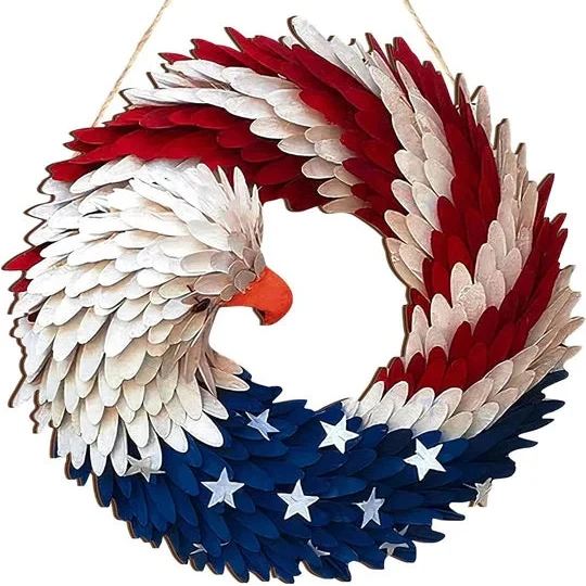 Door Wreath Patriotic Eagle Wooden Ready-To-Hang