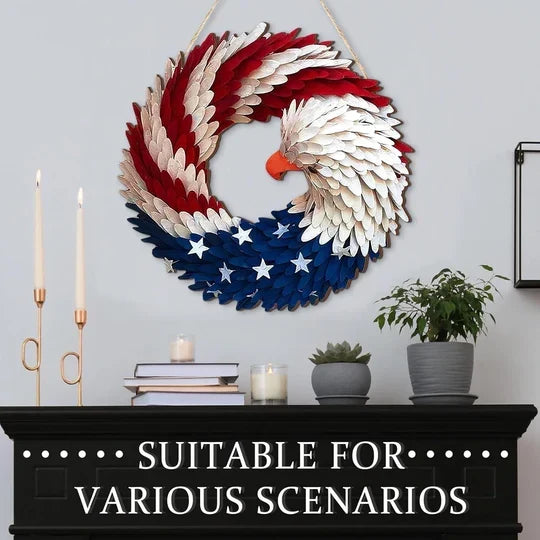Door Wreath Patriotic Eagle Wooden Ready-To-Hang
