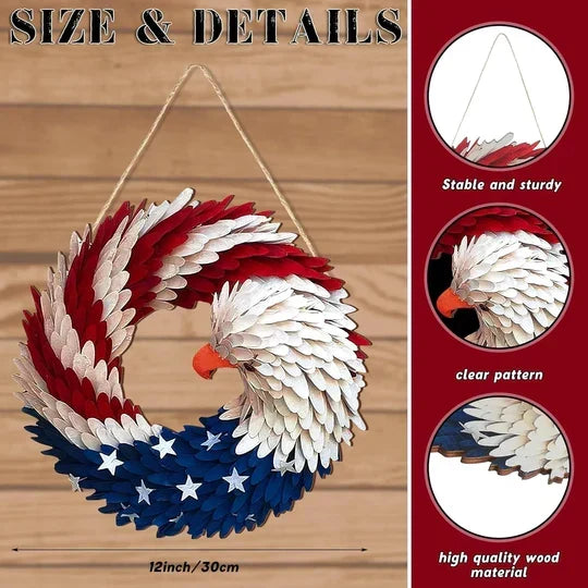Door Wreath Patriotic Eagle Wooden Ready-To-Hang