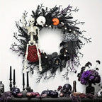 Door Wreath Skeleton & Jack-O-Lanterns Artificial Pine