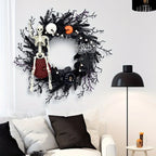Door Wreath Skeleton & Jack-O-Lanterns Artificial Pine