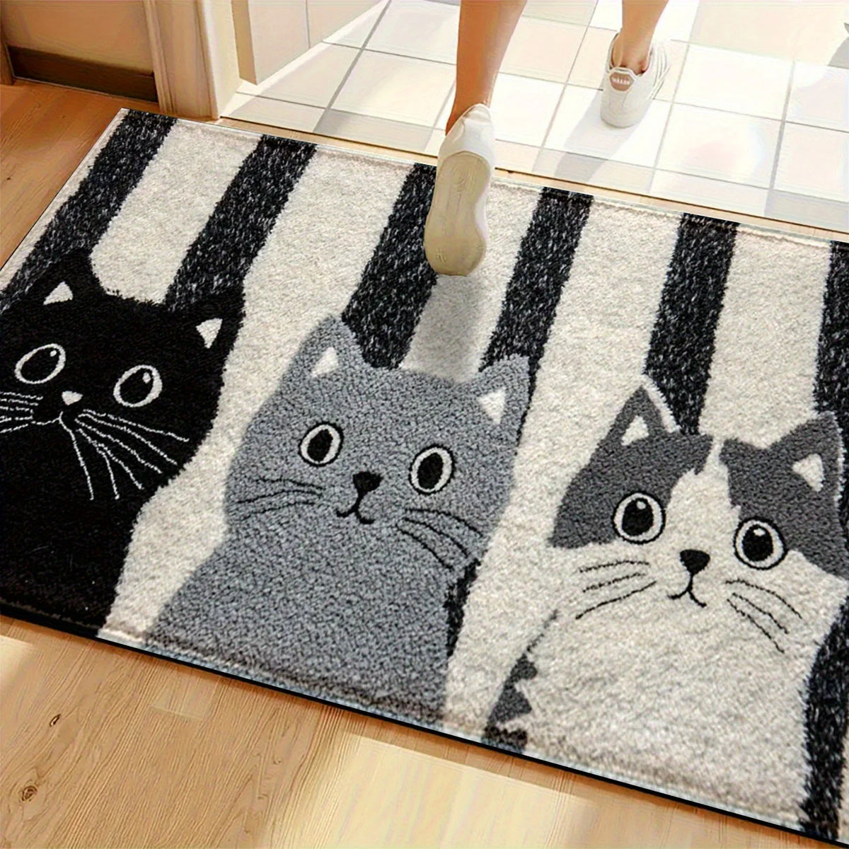 Doormat Cat Print Non-Slip PVC Backing & Water-Resistant