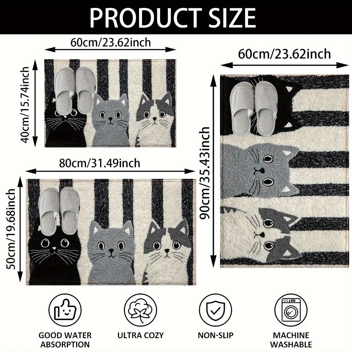 Doormat Cat Print Non-Slip PVC Backing & Water-Resistant