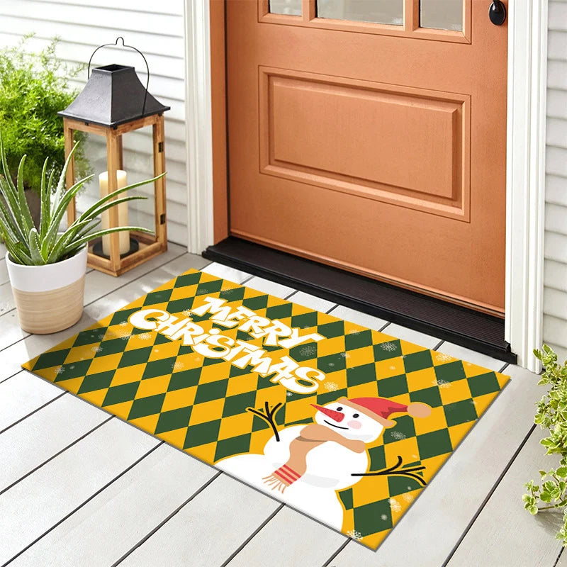 Doormat Snowman Plaid Weather-Resistant & Non-Slip Backing