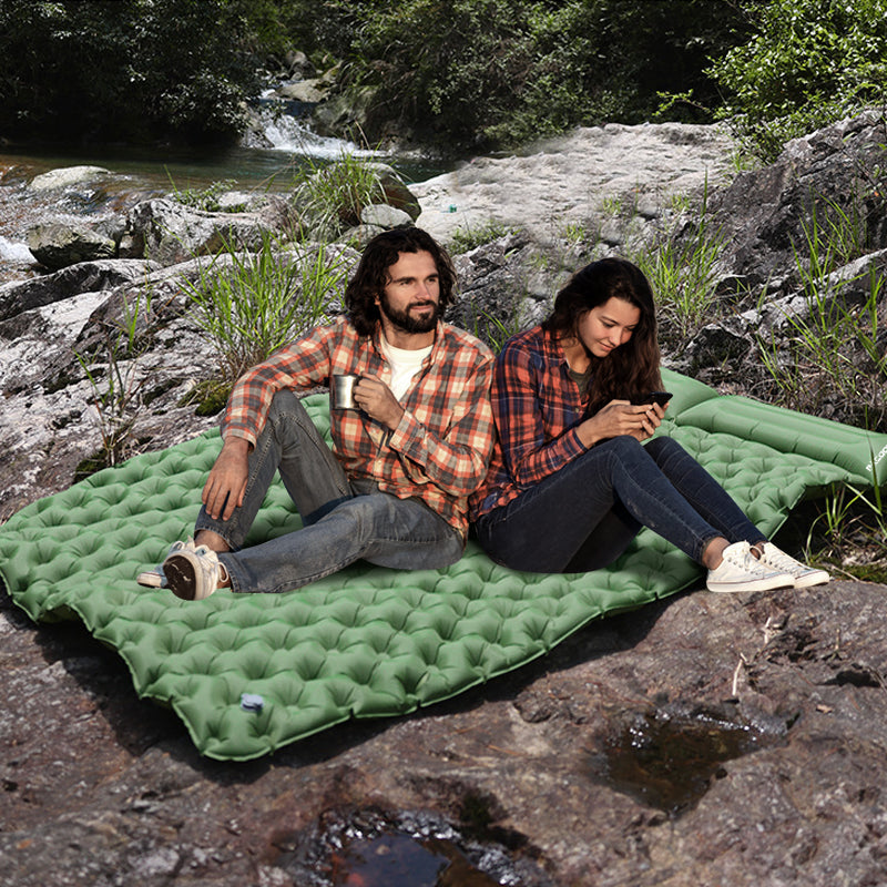 Double Air Mattress Self-Inflating Built-In Foot Pump