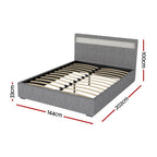 Double Bed Frame Gas-Lift Storage LED Headboard Faux Linen