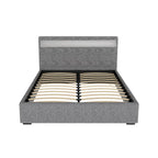 Double Bed Frame Gas-Lift Storage LED Headboard Faux Linen