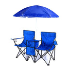 Double Camping Chair Built-In Cooler & Removable Umbrella Foldable