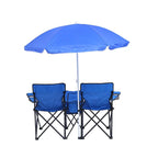 Double Camping Chair Built-In Cooler & Removable Umbrella Foldable