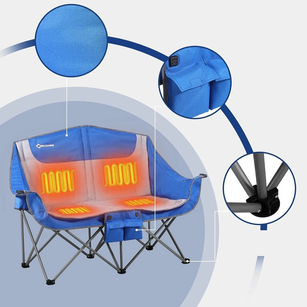 Double Camping Chair Heated Foldable Rechargeable Batteries