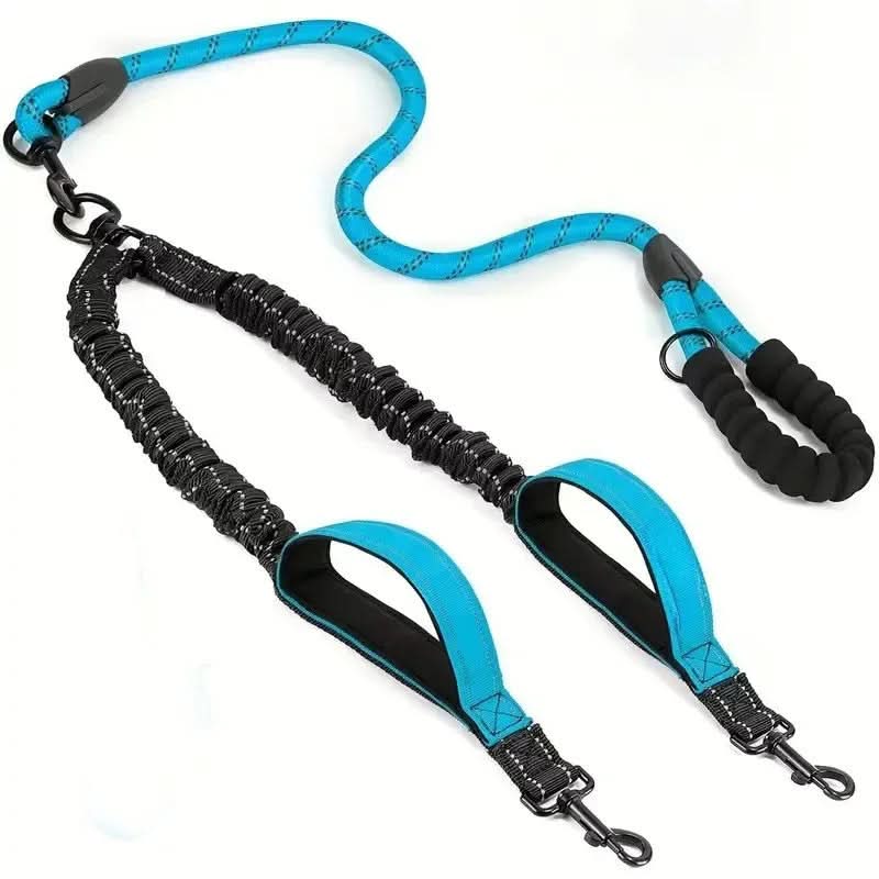 Double Dog Leash 360 Degree Swivel Shock-Absorbent Reflective
